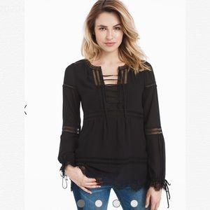 BLACK LACE-UP BOHO BLOUSE